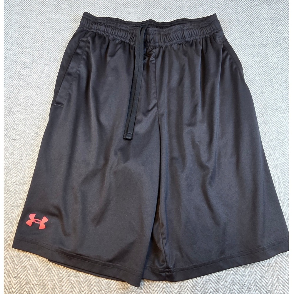 Under Armour Mens Black Red Graphic Logo Athletic Training Shorts Size Medium